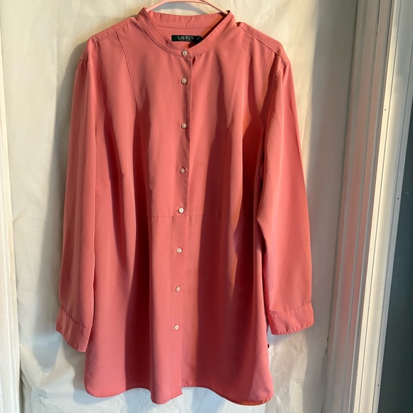 Lauren Ralph Lauren Blouse Womens Size 2X Pink Button Down Henley Neck Polyester - Picture 1 of 6
